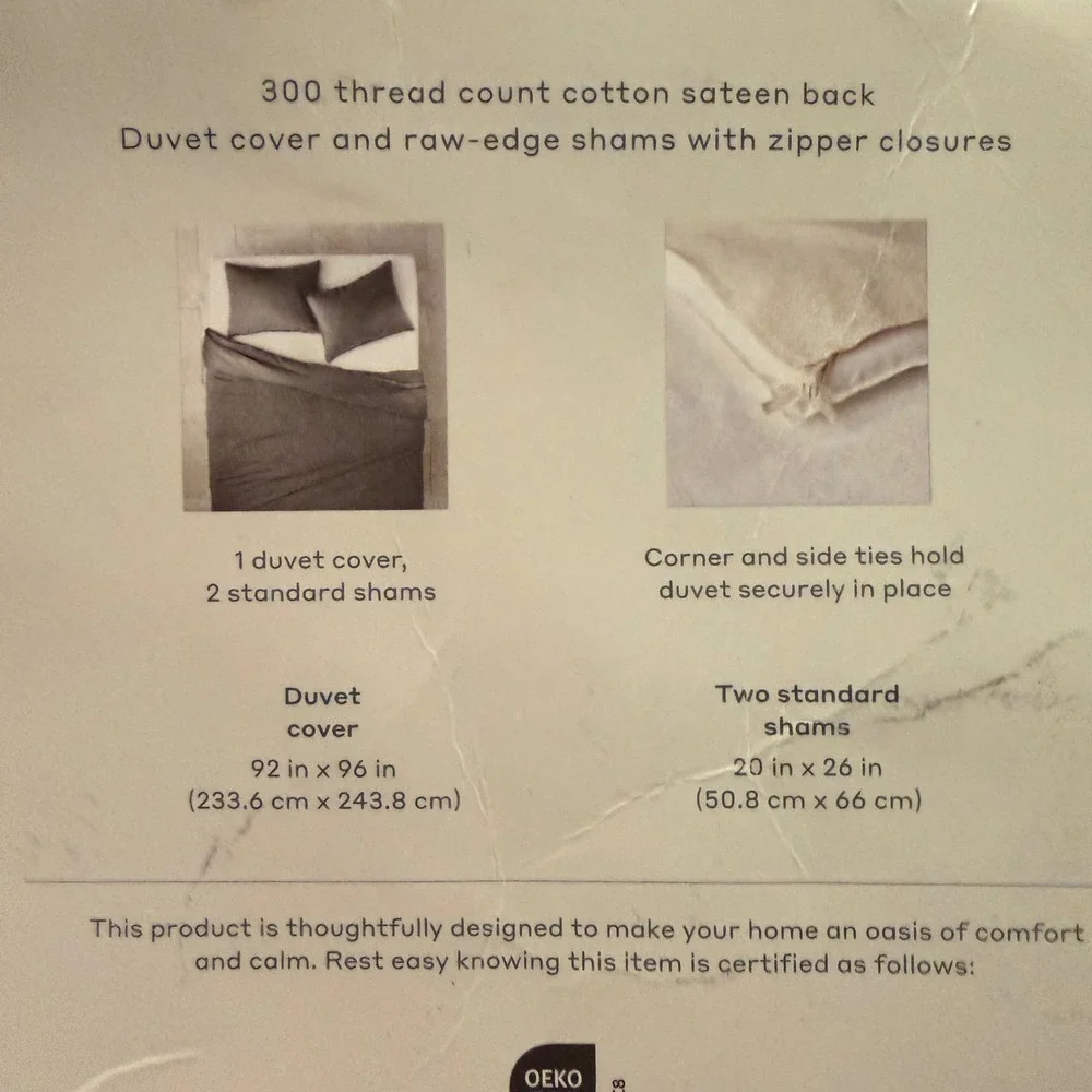 Casaluna Heavyweight Linen Blend Duvet Cover Set Full Queen Gray 3pc Raw Edge